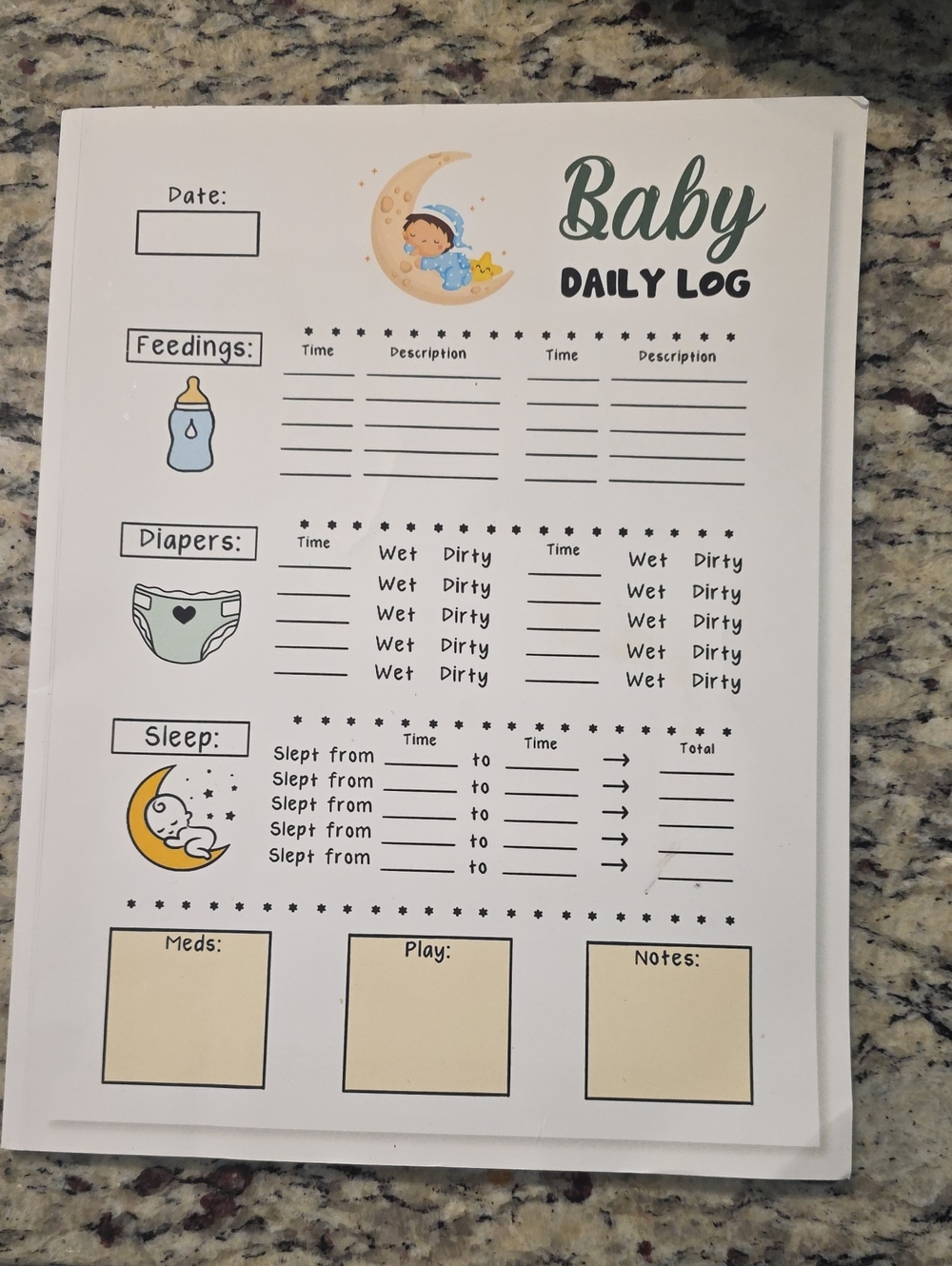 Baby Daily Log - Cream & Green Infant Care Tracker